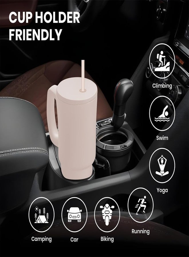 KELVEE كوب كيلفي سعة 40 أونصة مع مقبض وغطاء ماصة، كوب قابل لإعادة الاستخدام مانع للتسرب، كوب مثالي لشرب القهوة المثلجة، مثالي للسفر والنادي الرياضي، سعة 1.2 لتر (لون الشوفان). - Image 3